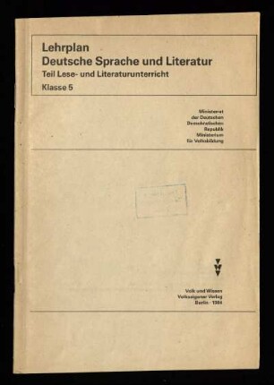 1984: Teil Lese- und Literaturunterricht, Klasse 5