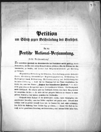 Petition um Schutz gegen Beschränkung des Verkehrs. (Sammlung Friedlaender)