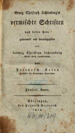 Georg Christoph Lichtenberg's Vermischte Schriften. 5