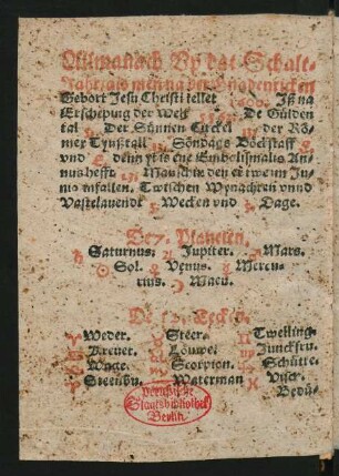 Allmanach Up dat Schalt Jahr ... 1600.