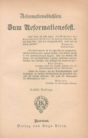 Reformationsbüchlein : zum Reformationsfest