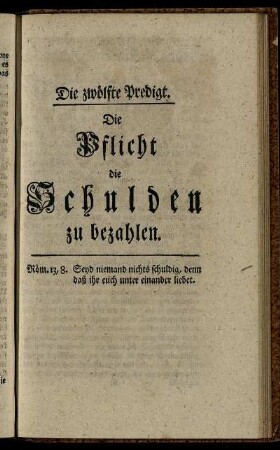 Die zwölfte Predigt. Die Pflicht die Schulden zu bezahlen.