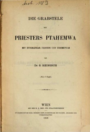 Die Grabstele des Priesters Ptah'emwa : mit Interlinear-Version und Commentar