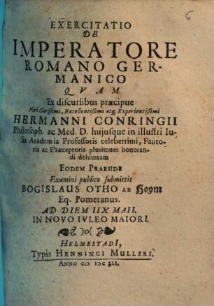 Exercitatio De Imperatore Romano Germanico