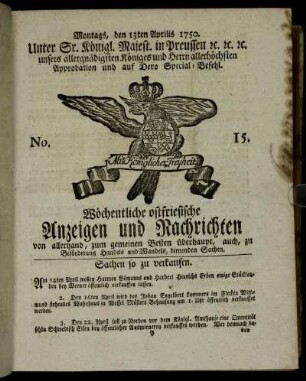 No. 15. Montags, den 13ten Aprilis 1750.