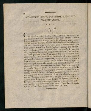 36, Clarissimo atque Doctissimo amico suo Aestumatissimo.