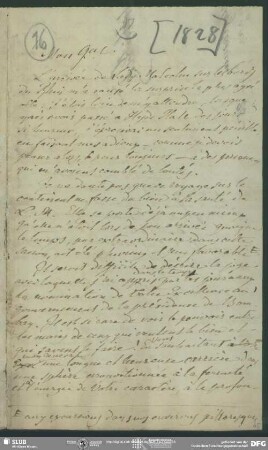 Eigenh. Briefkonzept von August Wilhelm von Schlegel an John Malcolm, 1828