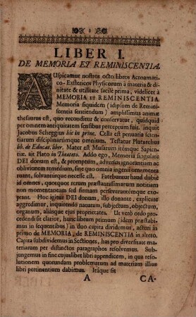 Octo libri Physicorum acroamatico-exotericorum de memoria et reminiscentia, somno et vigilia, somniis, divinatione per somnium, respiratione, vita et morte, iuventute et senectute, diuturnitate et brevitate vitae