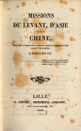 Missions du Levant, d'Azie et de la Chine