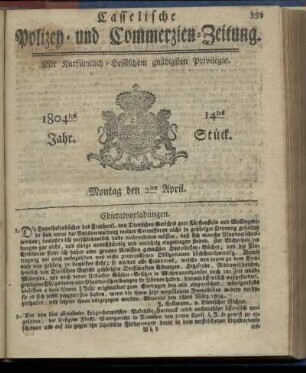 14tes Stueck, Montag den 2ten April 1804
