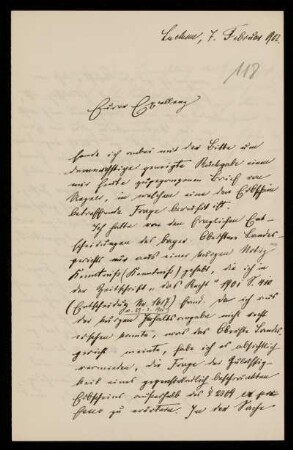 118: Brief von Friedrich Ritgen an Gottlieb Planck, Luckau (Landkreis Dahme-Spreewald), 7.2.1902