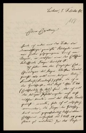 118: Brief von Friedrich Ritgen an Gottlieb Planck, Luckau (Landkreis Dahme-Spreewald), 7.2.1902