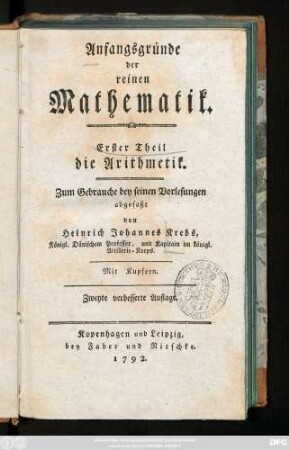 Theil 1: Die Arithmetik