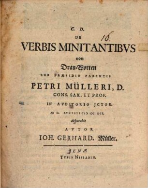 De Verbis Minitantibus = Von Drau-Worten