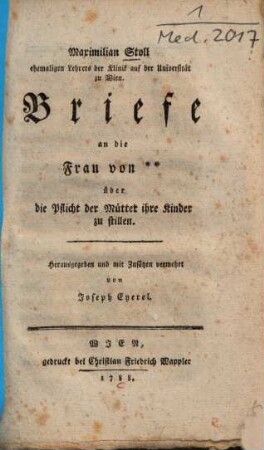 Briefe an die Frau von xx über die Pflicht der Mütter ihre Kinder zu stillen