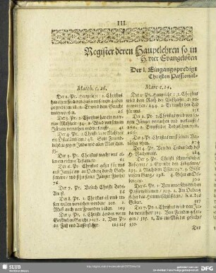 Register der Hauptlehren so in diesen Passionspredigten nach den H. vier Evangelisten abgehandelt werden