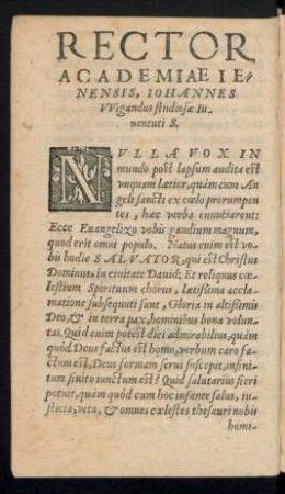 Rector Academiae Ienensis, Iohannes Wigandus studiosae Iuventuti S.