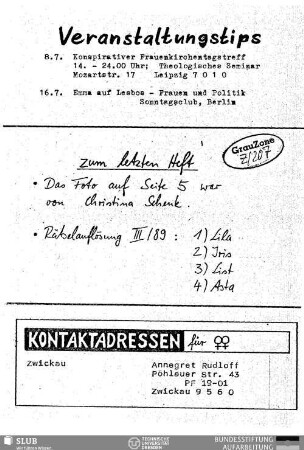Kontaktadressen für Frauen