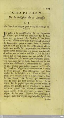 Chapitre V. De la Religion de la jeunesse