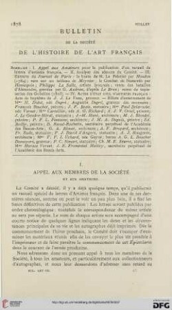 Appel aux membres de la Société et aux amateurs