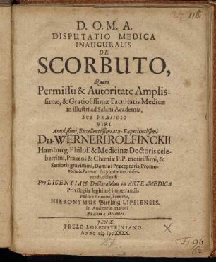 Disputatio Medica Inauguralis De Scorbuto