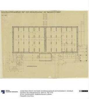 Darmstadt, Ausstellungsgebäude und Hochzeitsturm, Vorentwurf, Grundriss des Untergeschosses