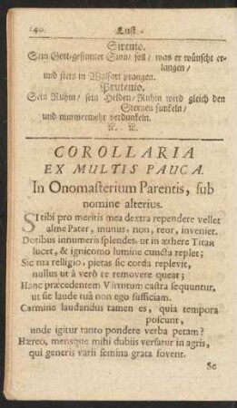 Corollaria Ex Multis Pauca.