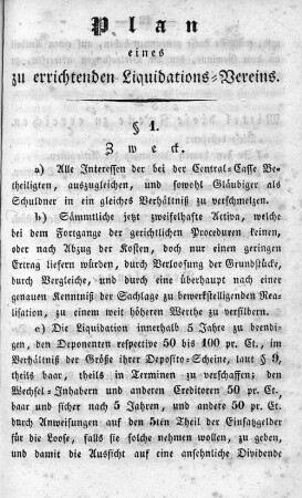 Plan eines zu errichtenden Liquidations-Vereins.