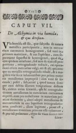 Caput VII. De Alchymia in via humida, & eius divisione