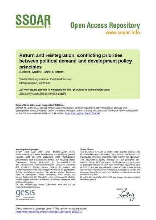 Return and reintegration: conflicting priorities between political demand and development policy principles