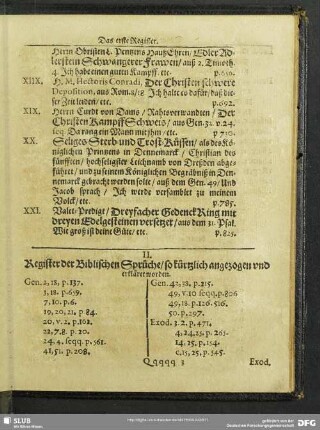II. Register der Biblischen Sprüche, so kürtzlich angezogen und erkläret worden