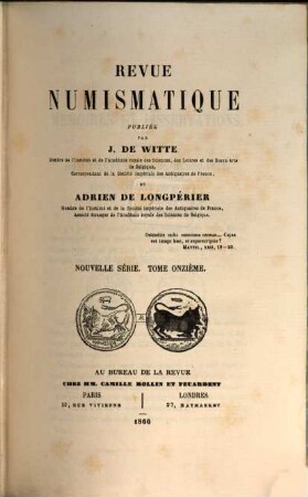 Revue numismatique : RN. 11. 1866