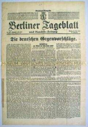 "Berliner Tageblatt" über die Gegenvorschläge Deutschlands zu den Friedensbedingungen der Entente