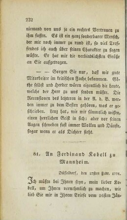 81. An Ferdinand Kobell zu Mannheim.