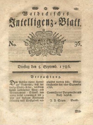 No. 36, Dinstag den 5. Septemb. 1786