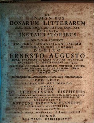 De insignibus bonarum litterarum saec. XIIII. usque ad initium saec. XVI. in Italia instauratoribus