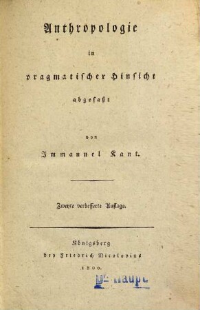 Anthropologie in pragmatischer Hinsicht