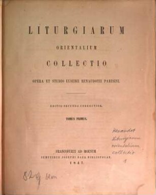 Liturgiarum orientalium collectio. 1