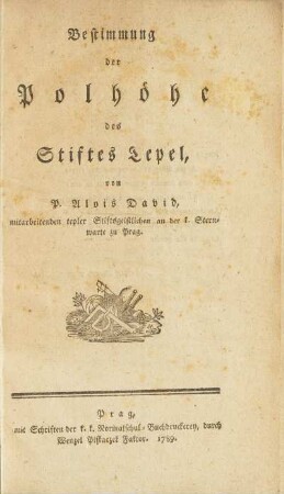 Bestimmung der Polhöhe des Stiftes Tepel