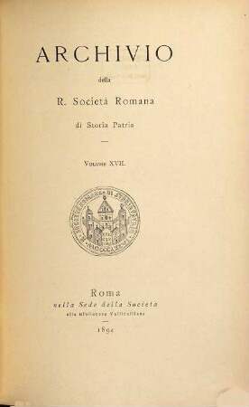 Archivio della Società Romana di Storia Patria. 17. 1894