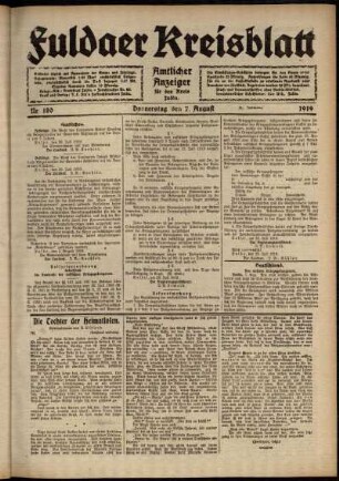 Ausgabe vom Donnerstag, den 07. August 1919.