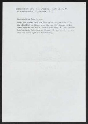 Brief von Gerhart Hauptmann an Heinrich George