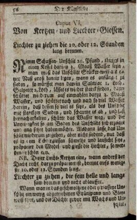 Caput VI. Von Kertzen- und Liechter-Giessen.