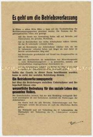 Flugblatt der Gewerkschaften zum Betriebsverfassungsgesetz