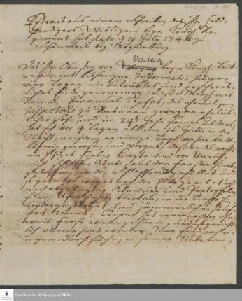 Auszug eines Briefes von Johannes Friedrich Wislicenius an [Unbekannt].