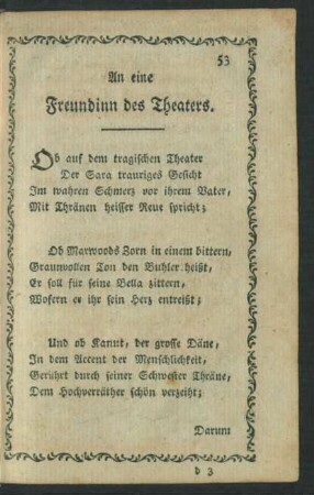 An eine Freundinn des Theaters.