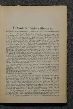 VI. Verein für klassischen Chorgesang.