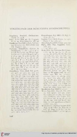Verzeichnis der benutzten Handschriften