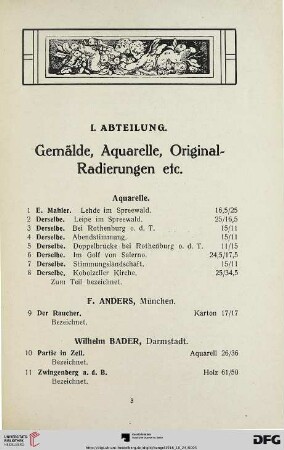 Gemälde, Aquarelle, Original-radierungen (Nr. 1-230)