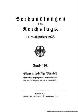 Verhandlungen des Reichstages. Stenographische Berichte. 426. 1928